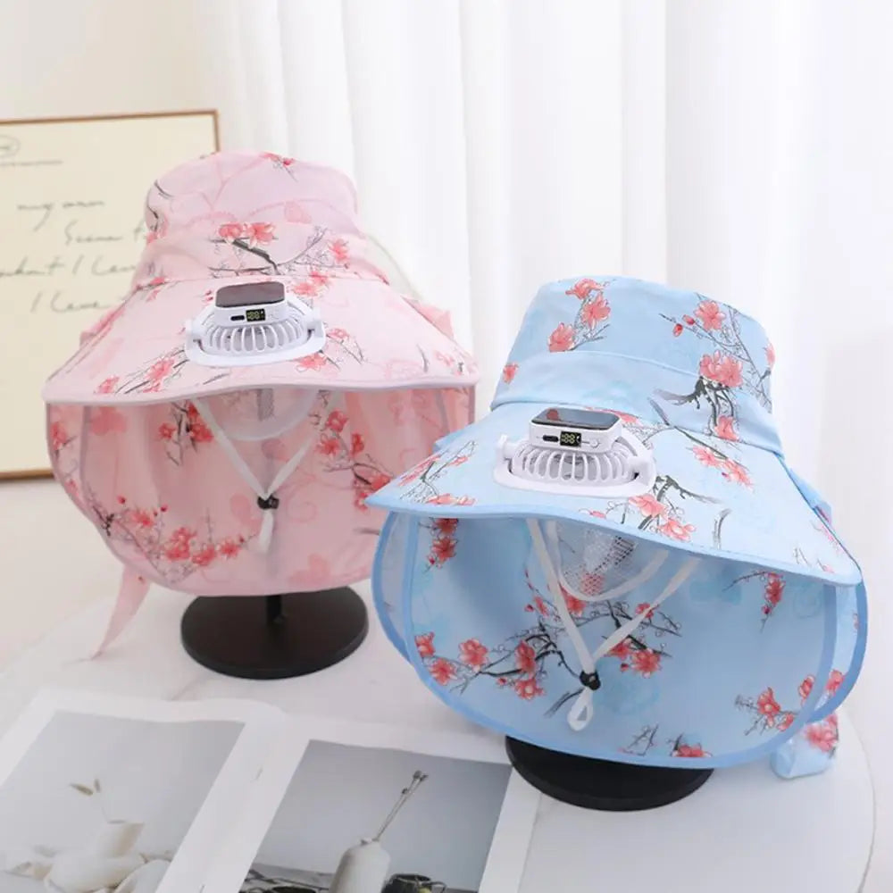 Summer solar digital charge fan hat adults women countryside sun protection thin design breathable work sun hat face cap