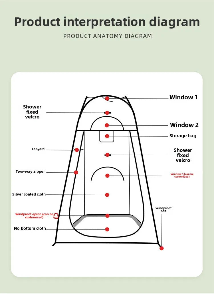 Shower Tent Outdoor Camping Camping Mobile Toilet Changing Clothes Tent Toilet Tent Single Bath Cover with Window Army Green