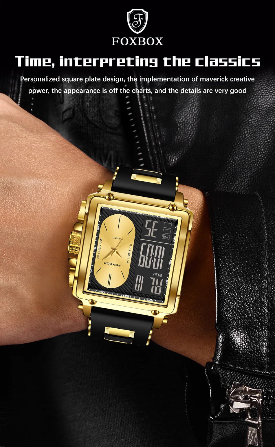 LIGE Fashion Men Quartz Wristwatches FOXBOX Top Brand Luxury Chronograph Square Digital Watch Men Casual Sports Waterproof Clock