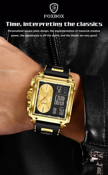 LIGE Fashion Men Quartz Wristwatches FOXBOX Top Brand Luxury Chronograph Square Digital Watch Men Casual Sports Waterproof Clock