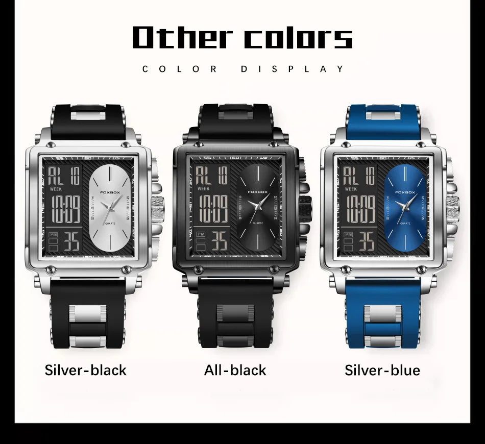 LIGE Fashion Men Quartz Wristwatches FOXBOX Top Brand Luxury Chronograph Square Digital Watch Men Casual Sports Waterproof Clock