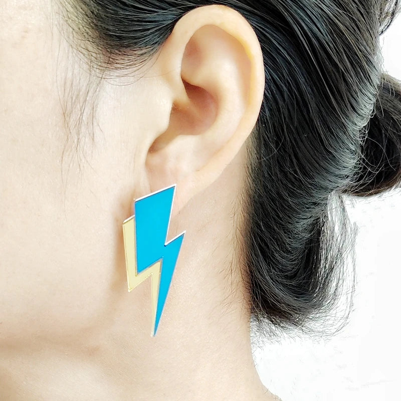 KUGUYS Two Tone Lightning Stud Earrings for Women Glitter Mirror Neon Acrylic Beach Jewelry Summer Accessories