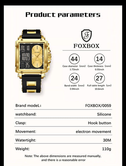 LIGE Fashion Men Quartz Wristwatches FOXBOX Top Brand Luxury Chronograph Square Digital Watch Men Casual Sports Waterproof Clock