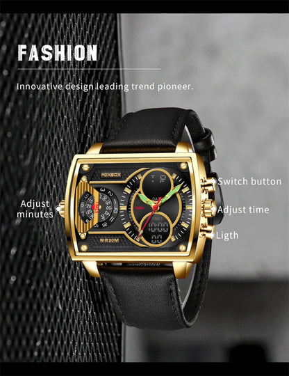 LIGE Digital Men's Watches Fashion Square Military Stainless Casual Sports Quartz Electronic Watch Waterproof Male Alarm Clocks