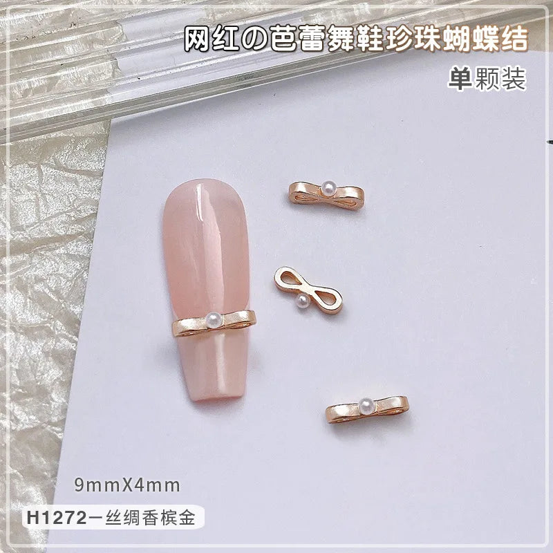 10Pcs Ballet Dance Shoes 3D Nail Charms 8mm Pink Metal Dance Shoes Ribbon Nail Art DIY Kawaii Ballet Bows Manicure Supplies &*&