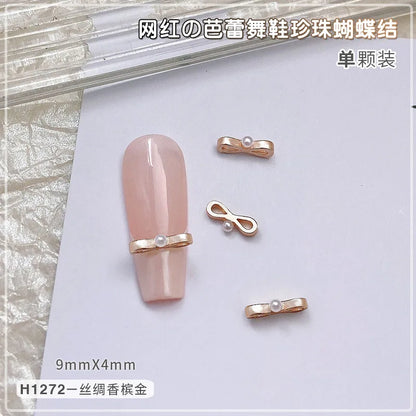 10Pcs Ballet Dance Shoes 3D Nail Charms 8mm Pink Metal Dance Shoes Ribbon Nail Art DIY Kawaii Ballet Bows Manicure Supplies &*&