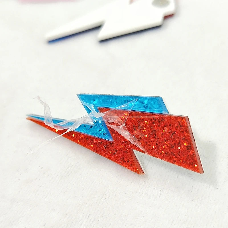 KUGUYS Two Tone Lightning Stud Earrings for Women Glitter Mirror Neon Acrylic Beach Jewelry Summer Accessories