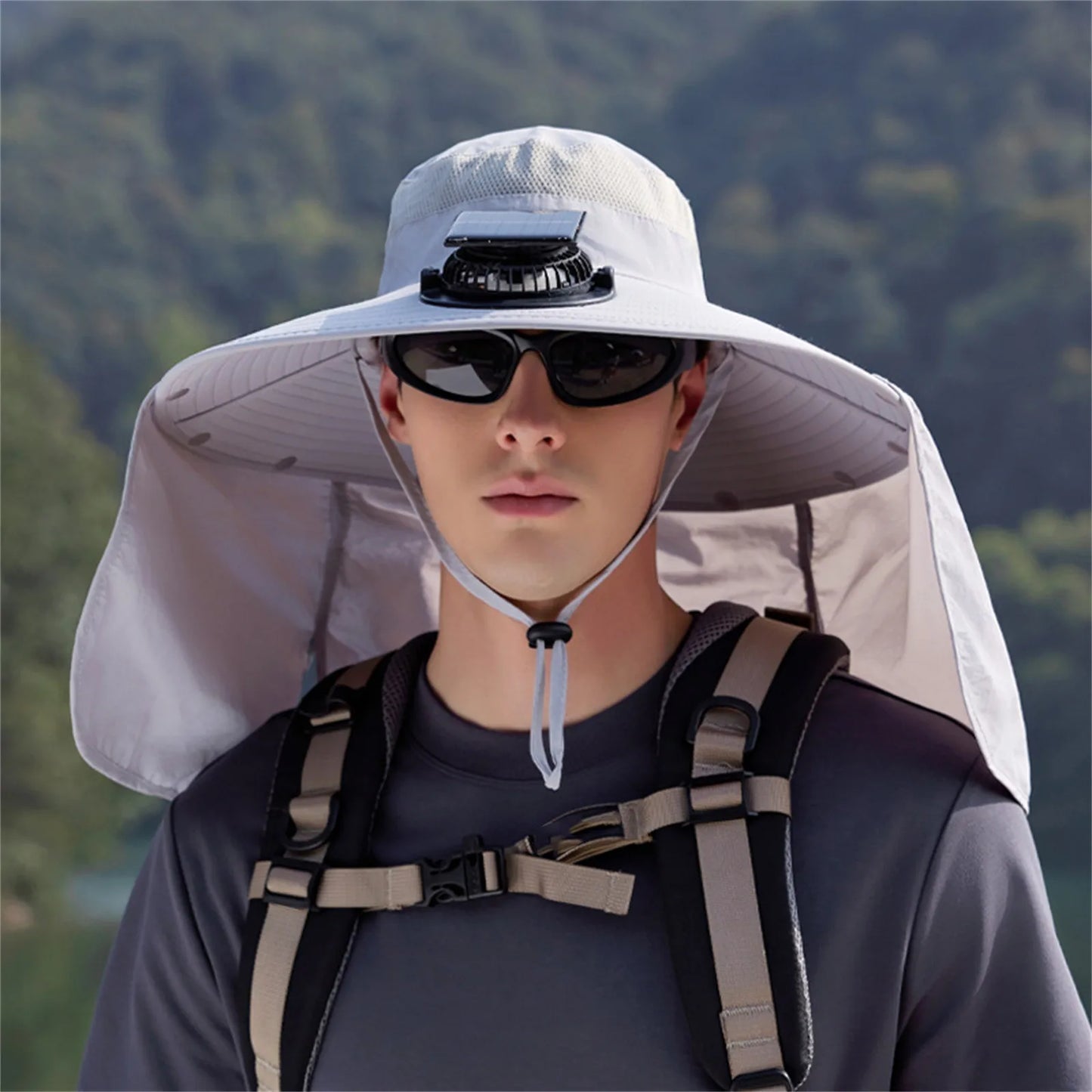 Solar-Powered Outdoor Cooling Fan Hat with Adjustable Brim - UV Protection Sun Cap for Fishing, Hiking & Summer Travel