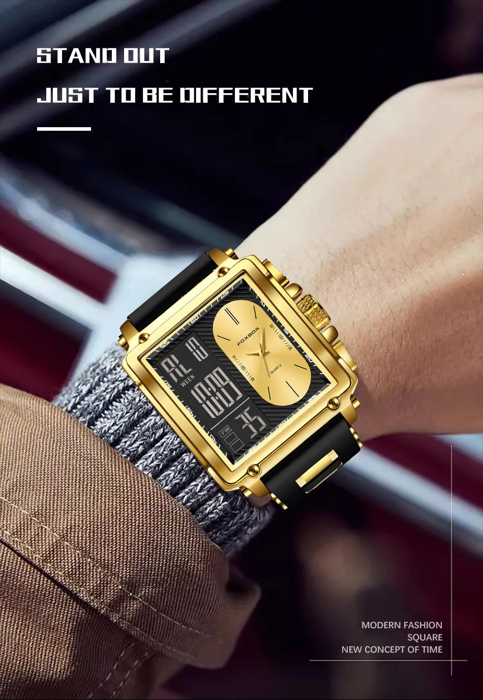 LIGE Fashion Men Quartz Wristwatches FOXBOX Top Brand Luxury Chronograph Square Digital Watch Men Casual Sports Waterproof Clock