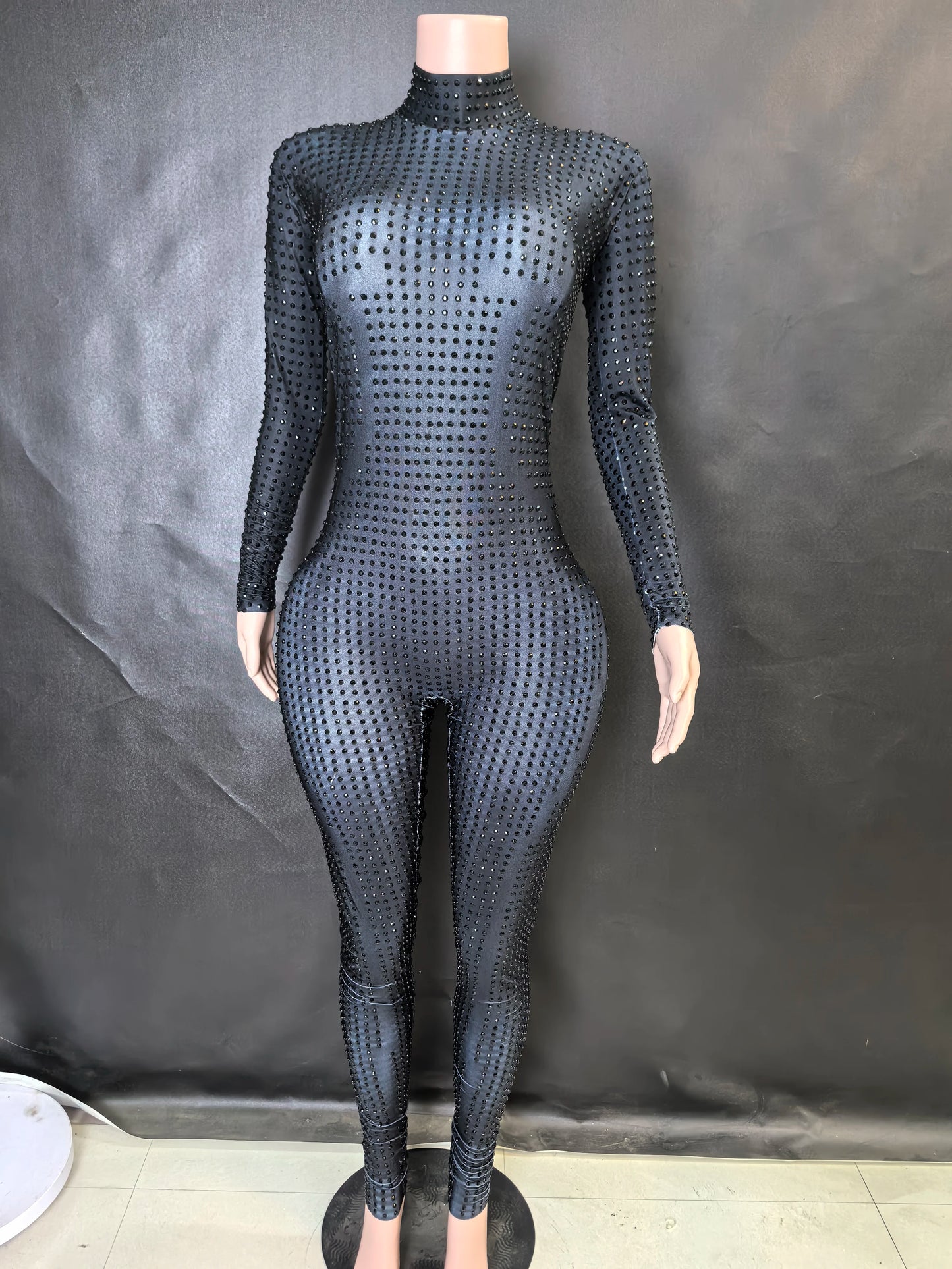 Sparkly Long Sleeve Crystal Rompers Pole DanceBodycon Bodysuits Stage Performance WearWomen Party One Piece Jumpsuits  7G