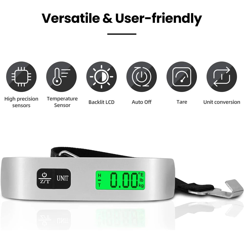 110Lb/50Kg Portable Digital Luggage Weight Scale LCD Display Pocket Electronic Suitcase Travel Scale Balance Baggage Weight Tool