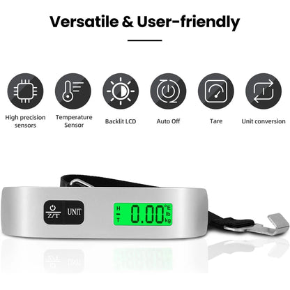 110Lb/50Kg Portable Digital Luggage Weight Scale LCD Display Pocket Electronic Suitcase Travel Scale Balance Baggage Weight Tool