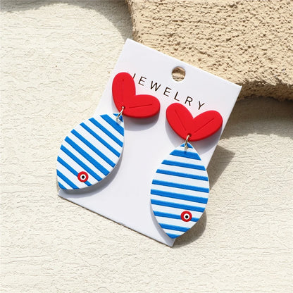 Ocean Blue Striped Print Fish Tail Acrylic Stud Earrings for Women Cute Beach Vacation Design Earrings Party Jewelry Gifts