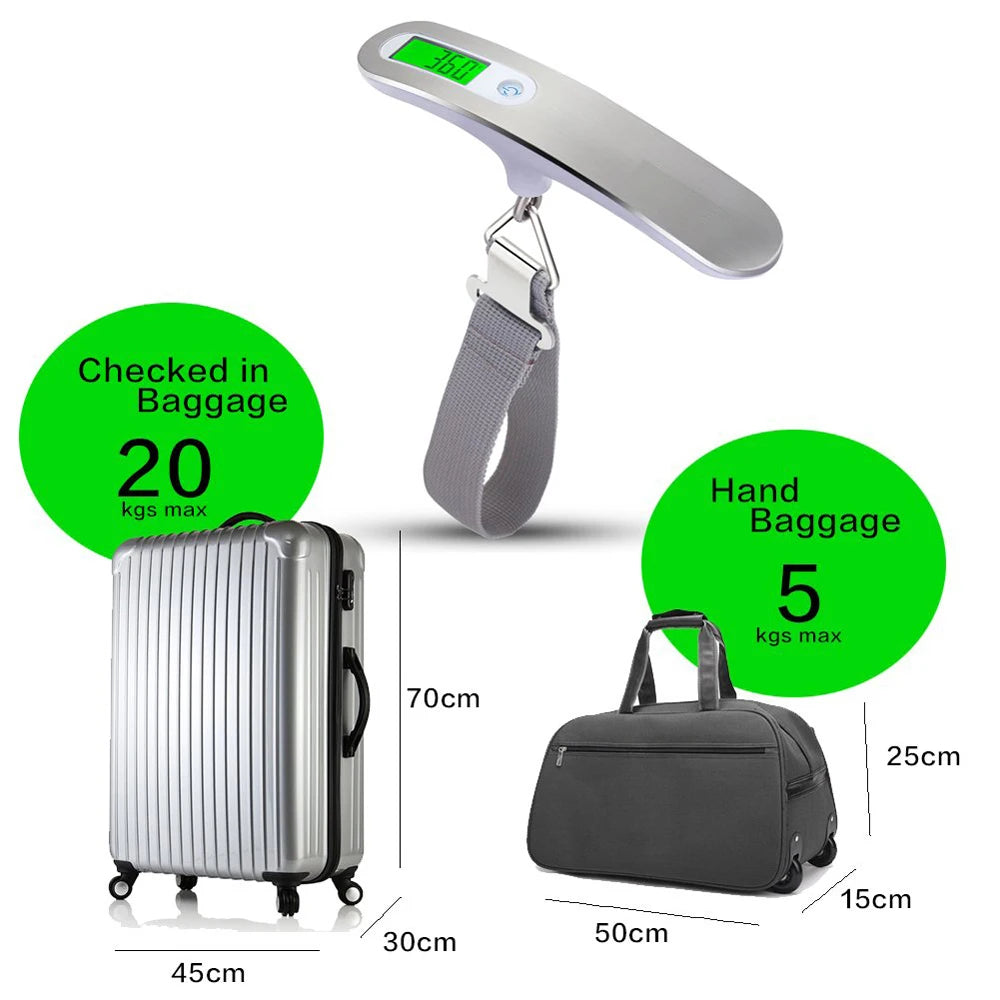 110Lb/50Kg Portable Digital Luggage Weight Scale LCD Display Pocket Electronic Suitcase Travel Scale Balance Baggage Weight Tool