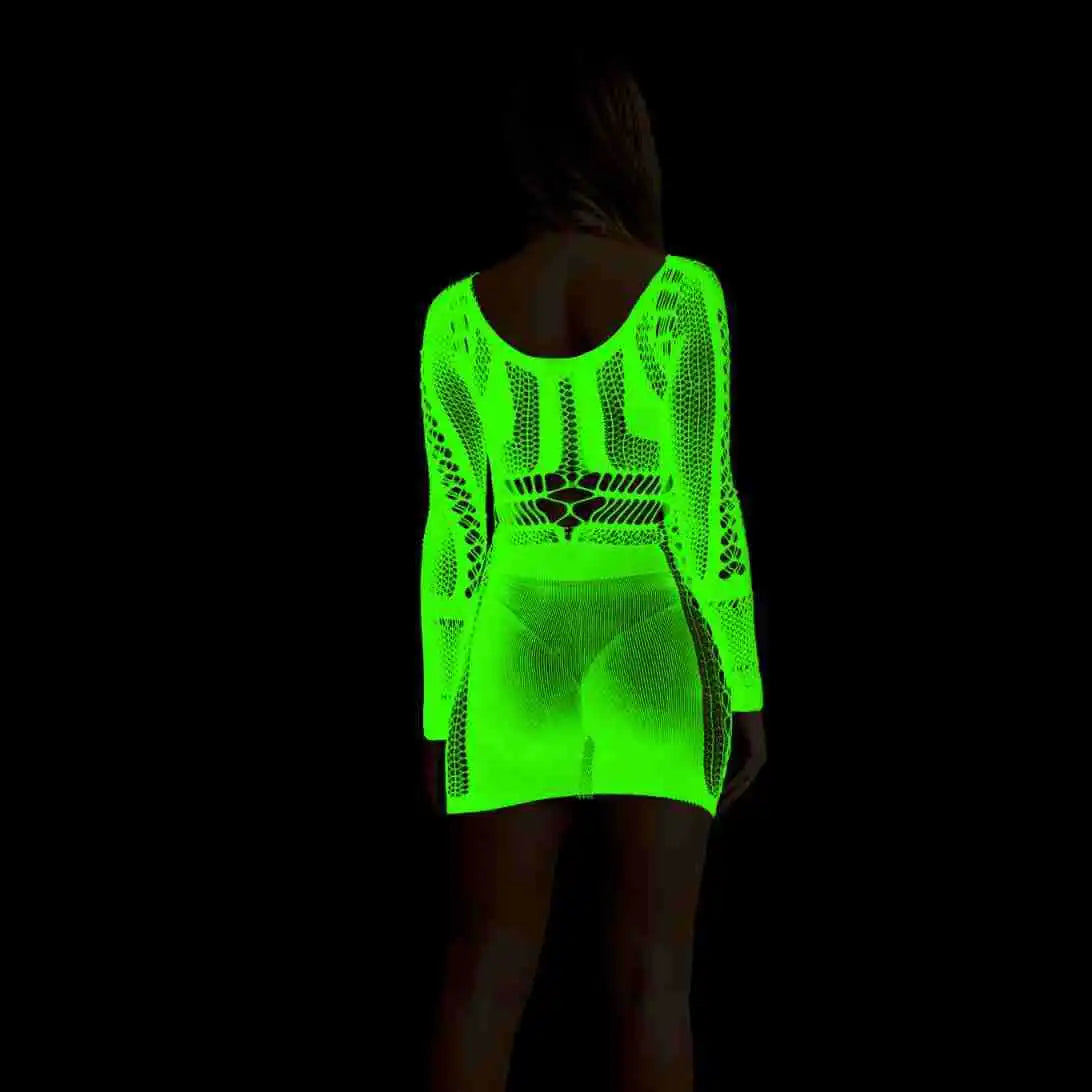Pole Dance Clothing Luminous Glowing Lingerie Sexy Bodystocking Women Fishnet Gogo Dancer Outfit Rave Bodysuit Exotic Party