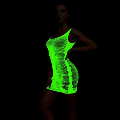 Pole Dance Clothing Luminous Glowing Lingerie Sexy Bodystocking Women Fishnet Gogo Dancer Outfit Rave Bodysuit Exotic Party