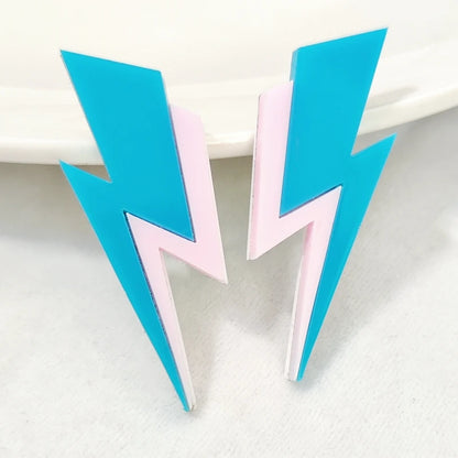 KUGUYS Two Tone Lightning Stud Earrings for Women Glitter Mirror Neon Acrylic Beach Jewelry Summer Accessories
