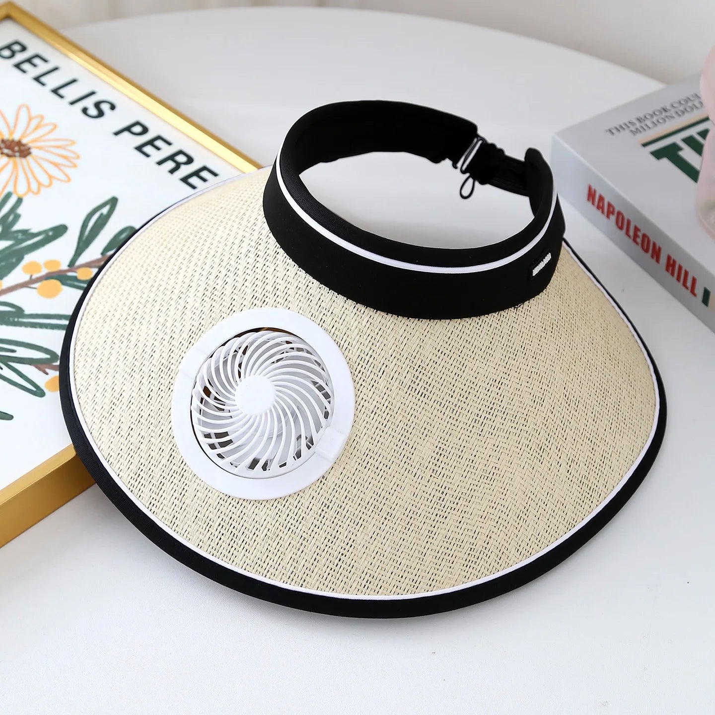 Wide Brim Sun Hat With Built-in Fan Summer Cap Outdoor Straw Visor Hat With Solar/USB Powered Fan For Camping Fishing Hiking