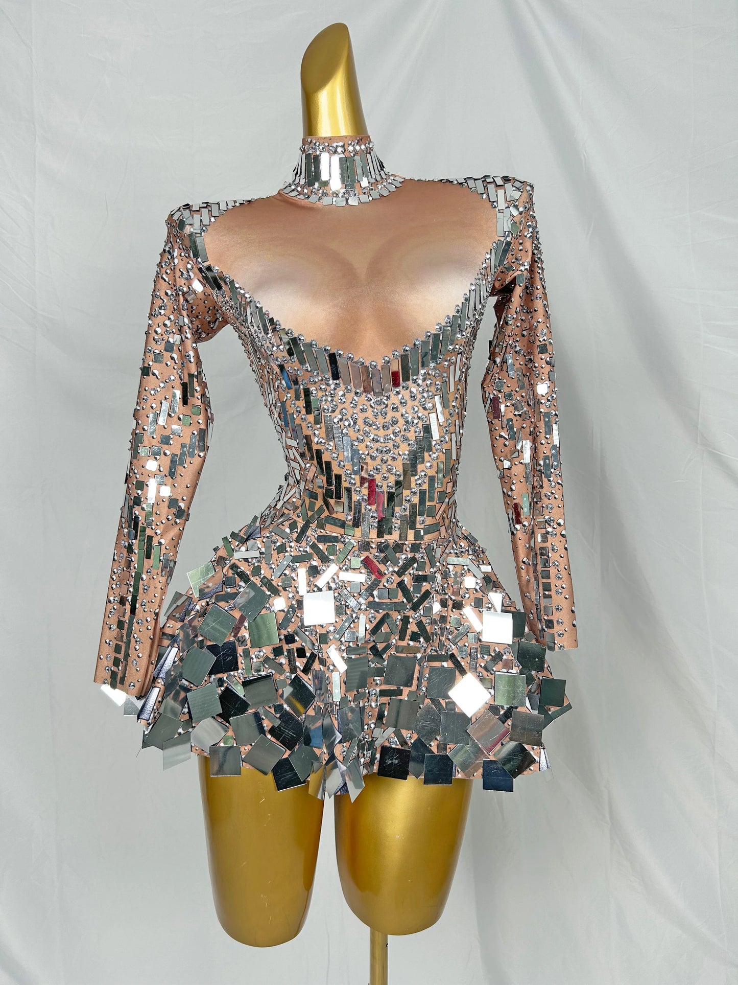 Women's Sexy Stage Rhinestones Mirrors Bodysuit Birthday Celebrate Party Outfit Singer Dancer Show Leotard Performance Costume