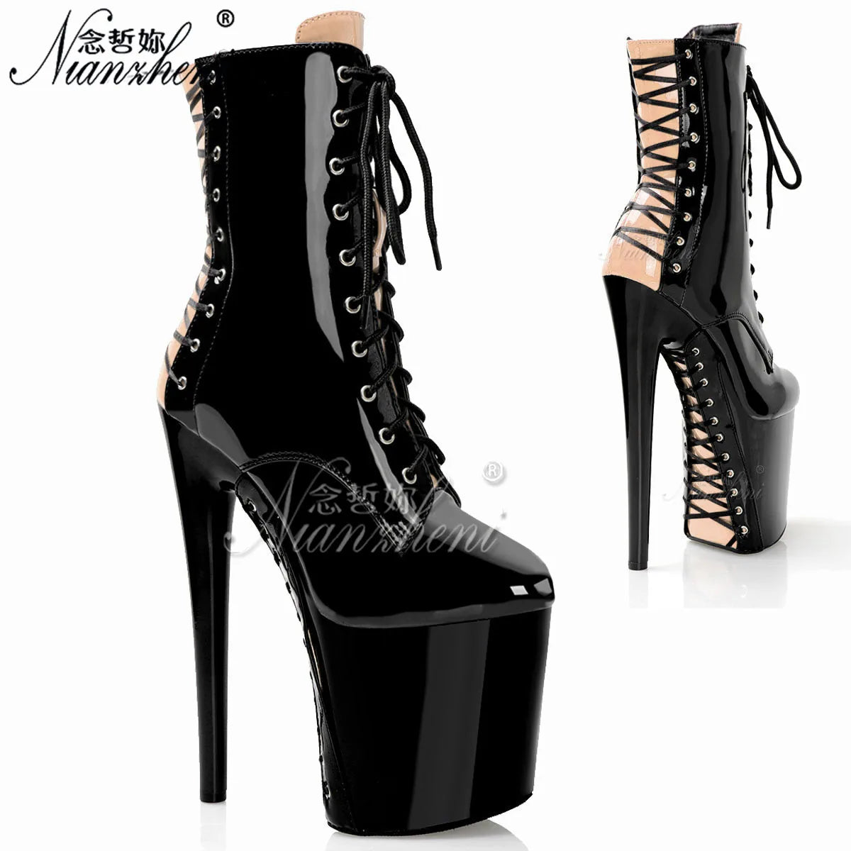 Clubbing gladiator Big Size Pole Dance Shoes Platform Ankle Boots 20cm Lace Up Stripper 8Inches High Heels Exotic  Sexy Fetish