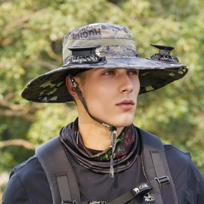 Mens Wide Brim Solar Fan Hat Outdoor 50+Upf Protection Sun Hats With 2 Solar Fan Hiking Fishing Solar Powered Visor Cap Dropping