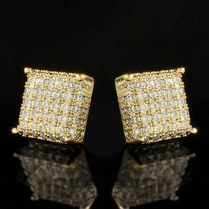 Huitan Women Men Stud Earrings Classic Square Shaped Ear Stud Piercing Sparkling Cubic Zirconia Daily Wearable Versatile Jewelry