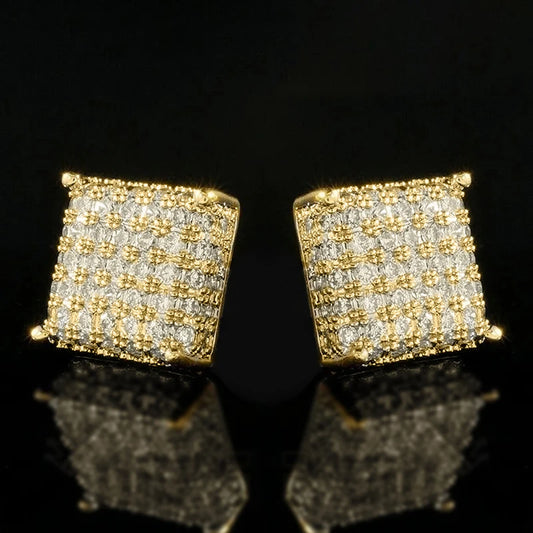 Huitan Women Men Stud Earrings Classic Square Shaped Ear Stud Piercing Sparkling Cubic Zirconia Daily Wearable Versatile Jewelry