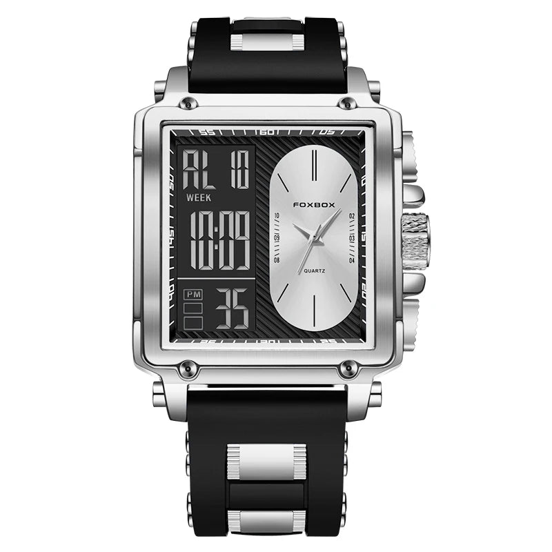 LIGE Fashion Men Quartz Wristwatches FOXBOX Top Brand Luxury Chronograph Square Digital Watch Men Casual Sports Waterproof Clock