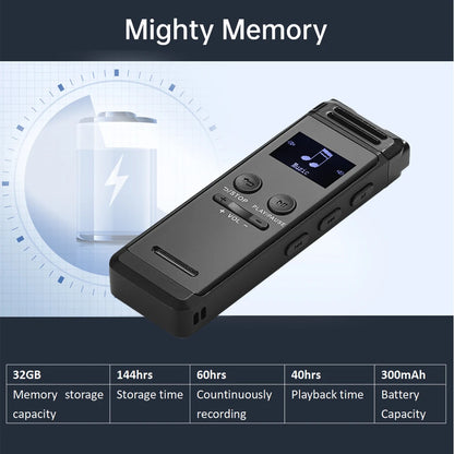 Digital Voice Recorder 32G Activated Record Playback MP3 Music Player w/ Mic Speaker 1536KBPS HD Recording 24 System Languages