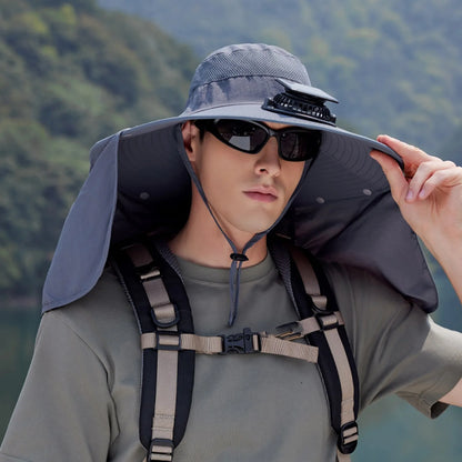 Solar-Powered Outdoor Cooling Fan Hat with Adjustable Brim - UV Protection Sun Cap for Fishing, Hiking & Summer Travel