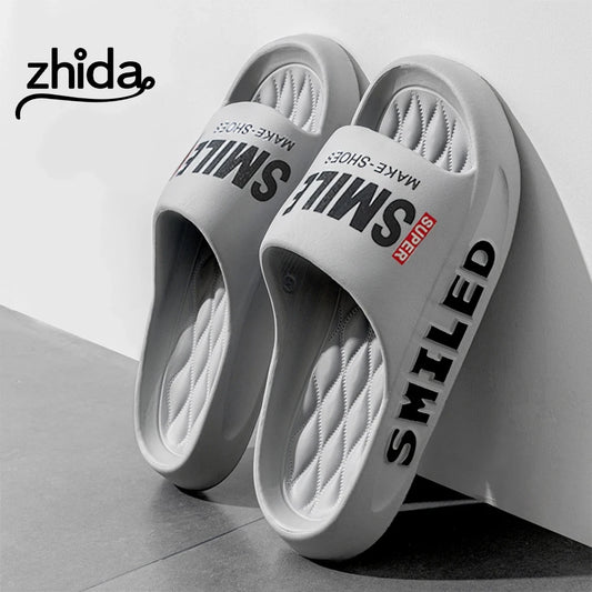 ZHIDA Summer Men Slippers Outer Wear Beach Sports Sandals Home Bathing Cool Slippers EVA Outsole Slides Soft Thick Sole Sandals