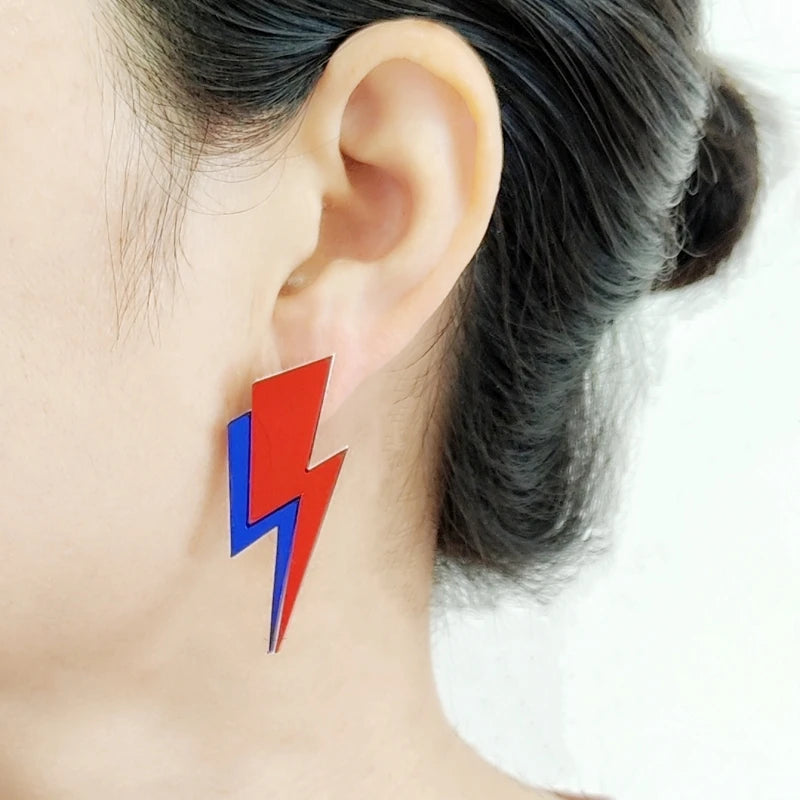 KUGUYS Two Tone Lightning Stud Earrings for Women Glitter Mirror Neon Acrylic Beach Jewelry Summer Accessories