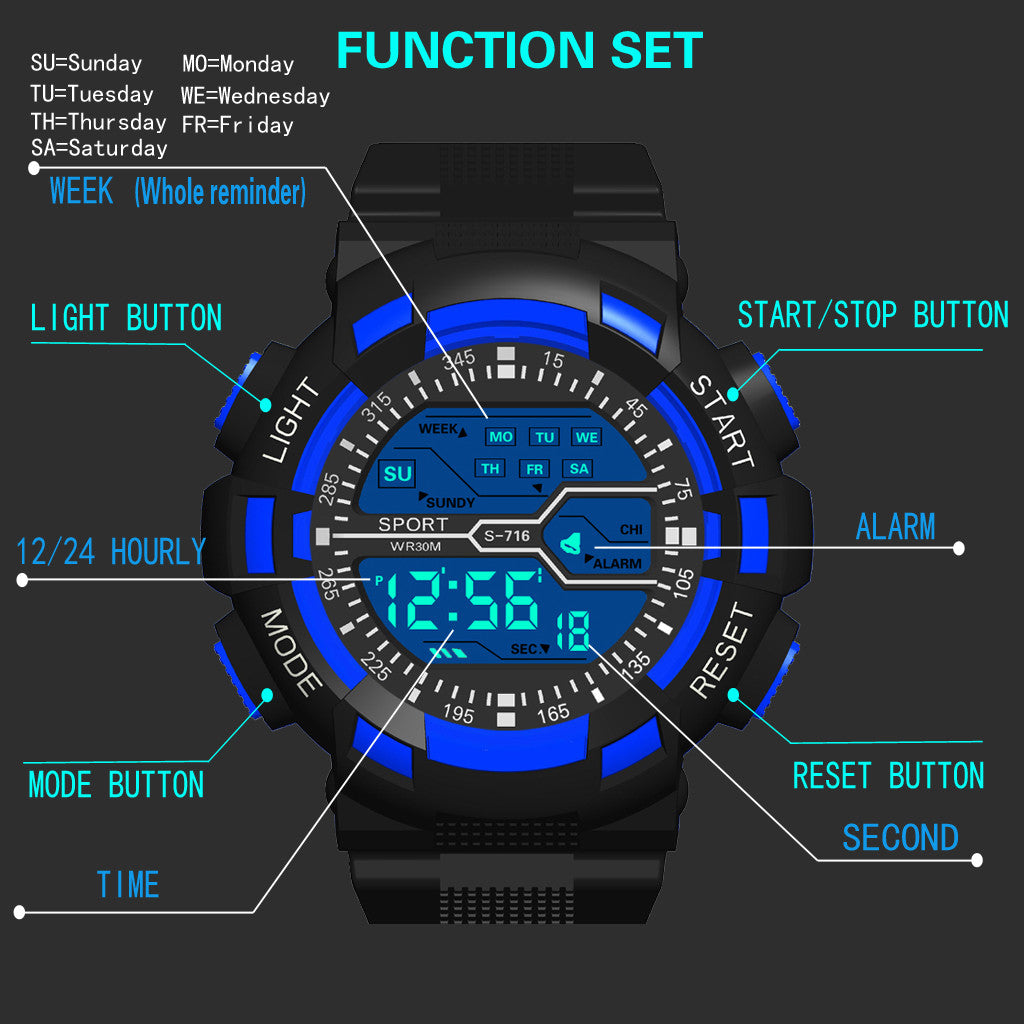 Multifunction Men's Sports Watch Led Digital Watch Big Dial  Luminous Men Sport Watch Luminous Electronic Watch