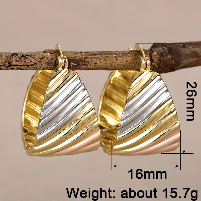 Huitan Metallic Style Wide Hoop Earrings for Women Fashion Female Party Girls Accessories Trendy Personality Jewelry Ear Rings