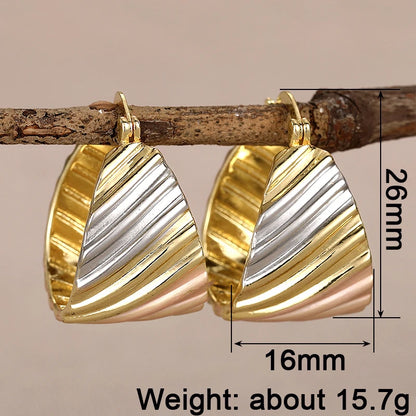 Huitan Metallic Style Wide Hoop Earrings for Women Fashion Female Party Girls Accessories Trendy Personality Jewelry Ear Rings