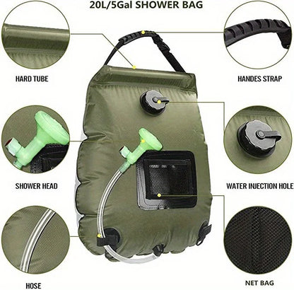 5-gallon solar-heated camping shower bag - Portable bath bag, suitable for outdoor travel, climbing, hiking, beach and swimming