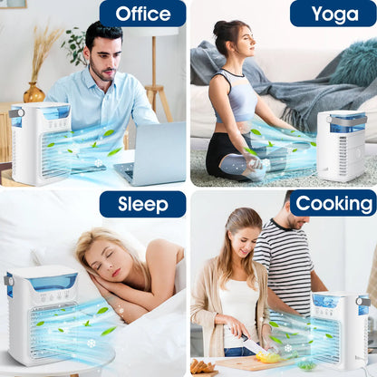 Portable Air Conditioners Fan Desktop Air Cooler 3 in 1 Humidifier Water Mist Fan LED Night Light USB Charging for Home Camping