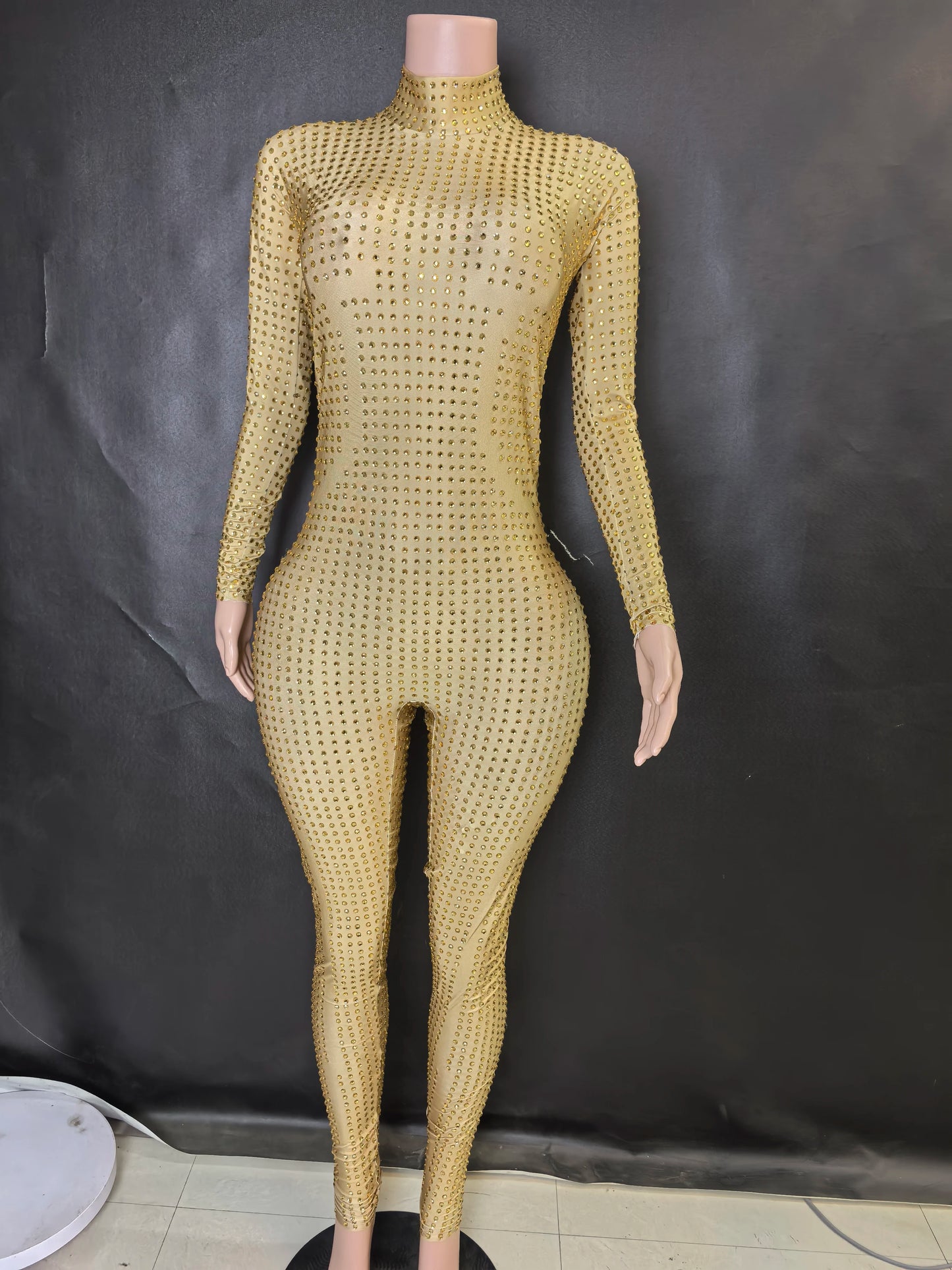 Sparkly Long Sleeve Crystal Rompers Pole DanceBodycon Bodysuits Stage Performance WearWomen Party One Piece Jumpsuits  7G