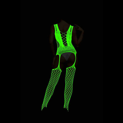Pole Dance Clothing Luminous Glowing Lingerie Sexy Bodystocking Women Fishnet Gogo Dancer Outfit Rave Bodysuit Exotic Party