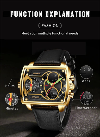 LIGE Digital Men's Watches Fashion Square Military Stainless Casual Sports Quartz Electronic Watch Waterproof Male Alarm Clocks
