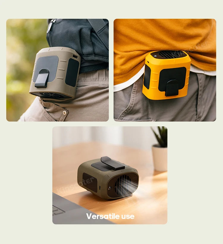8000mAh Outdoor Waist Fan Portable Multifunctional Camping Fan Bladeless Hanging Neck Fan with Power Bank LED Lighting
