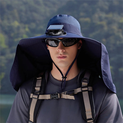 Solar-Powered Outdoor Cooling Fan Hat with Adjustable Brim - UV Protection Sun Cap for Fishing, Hiking & Summer Travel