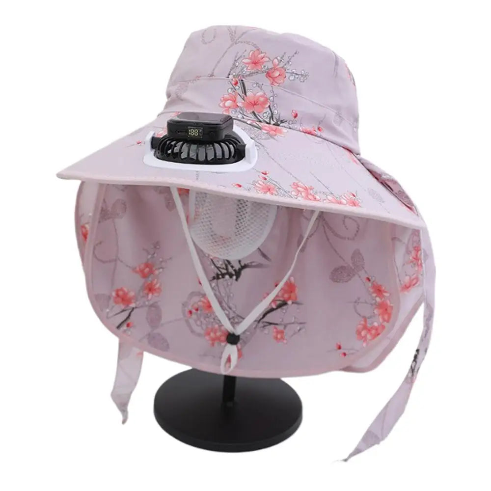 Summer solar digital charge fan hat adults women countryside sun protection thin design breathable work sun hat face cap
