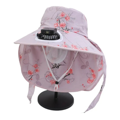 Summer solar digital charge fan hat adults women countryside sun protection thin design breathable work sun hat face cap