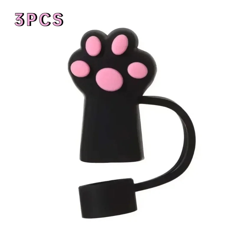1/3Pcs Cartoon Cute Cat Claw Straw Cover Glass Beverage Dustproof Straw Cover Kitchen Beverage Straw Accessories