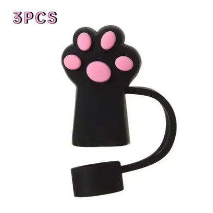 1/3Pcs Cartoon Cute Cat Claw Straw Cover Glass Beverage Dustproof Straw Cover Kitchen Beverage Straw Accessories