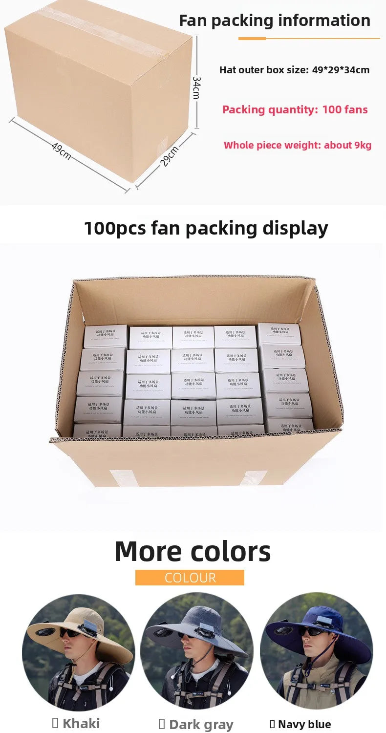 Summer New Dual Solar Fan Hat For Men Outdoor Fishing Sun Protection Visor Hat Large Brim Quick Drying Waterproof Bucket Hat