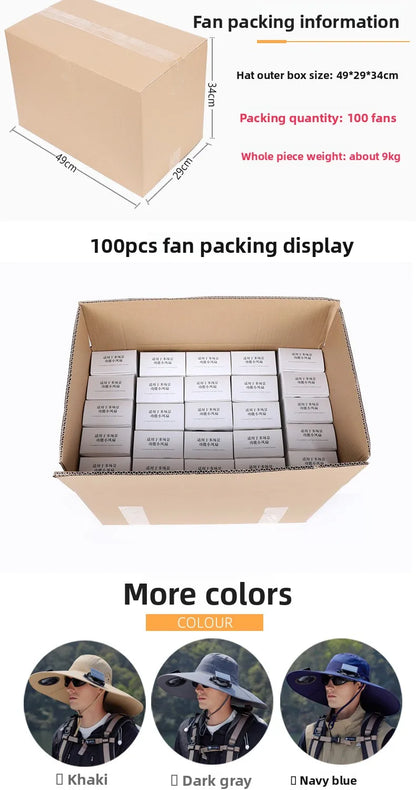 Summer New Dual Solar Fan Hat For Men Outdoor Fishing Sun Protection Visor Hat Large Brim Quick Drying Waterproof Bucket Hat