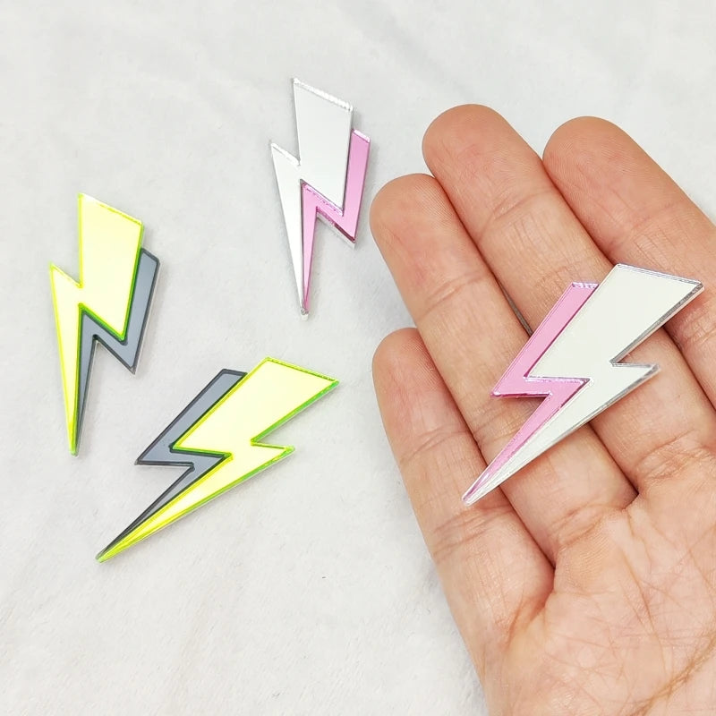 KUGUYS Two Tone Lightning Stud Earrings for Women Glitter Mirror Neon Acrylic Beach Jewelry Summer Accessories