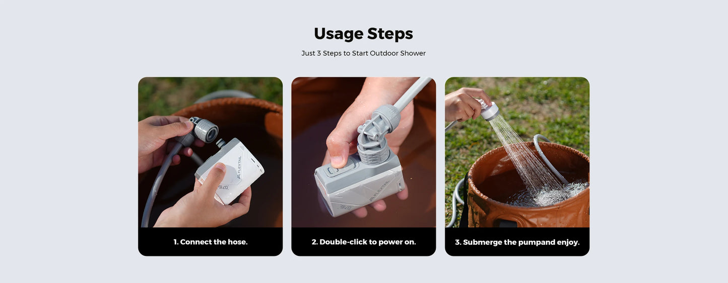 FLEXTAILGEAR Outdoor Camping TINY SHOWER IPX7 Waterproof Portable Electric Shower Pump for Outdoor and Home Cleaning